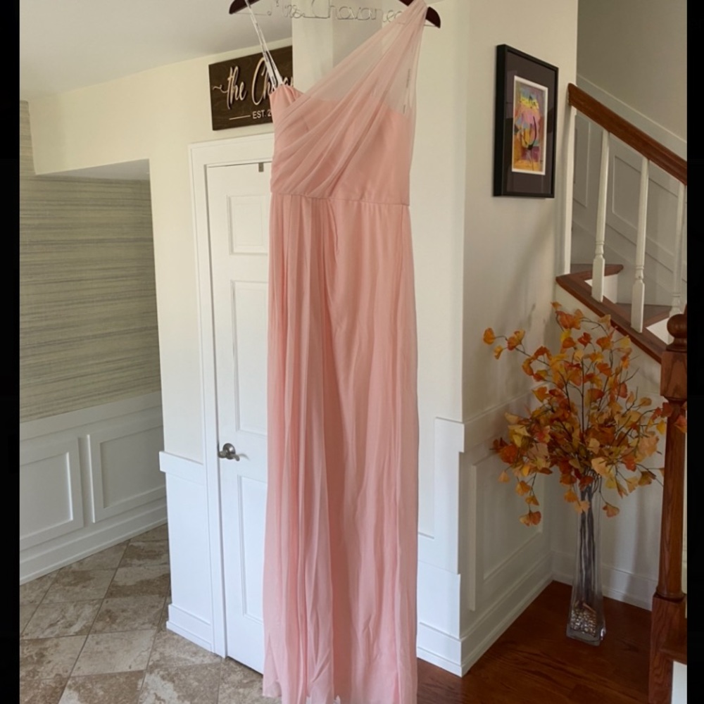 David’s bridal long one shoulder bridesmaid dress